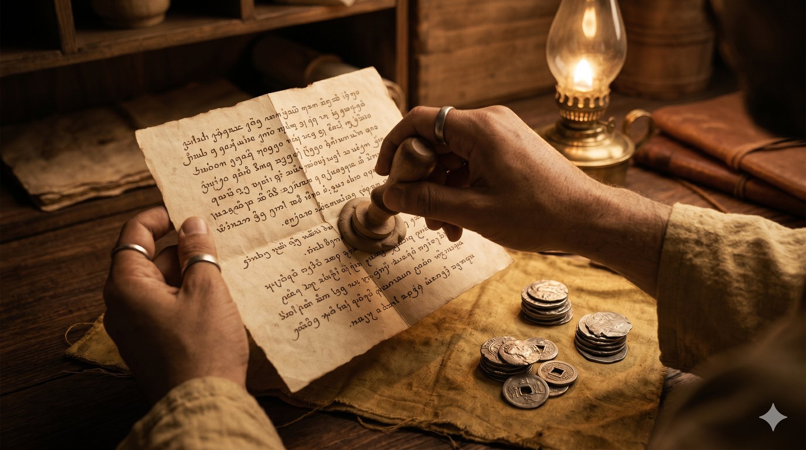 A 4th-century Silk Road merchant's letter and silver coins (AI illustration)